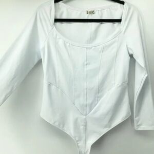 FREE PEOPLE - White Long Sleeve Bodysuit- Large
